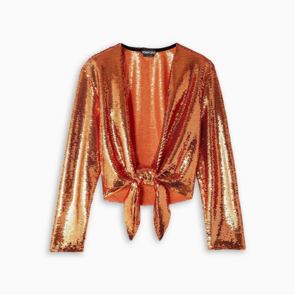 LIKE NEW Tom Ford Tie-front sequined tulle top